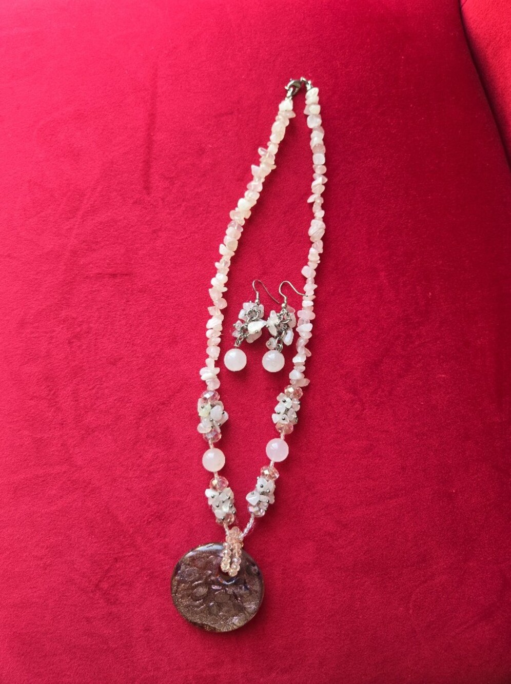 Delicate Pink Mother-of-Pearl Beaded Necklace and Earring Set